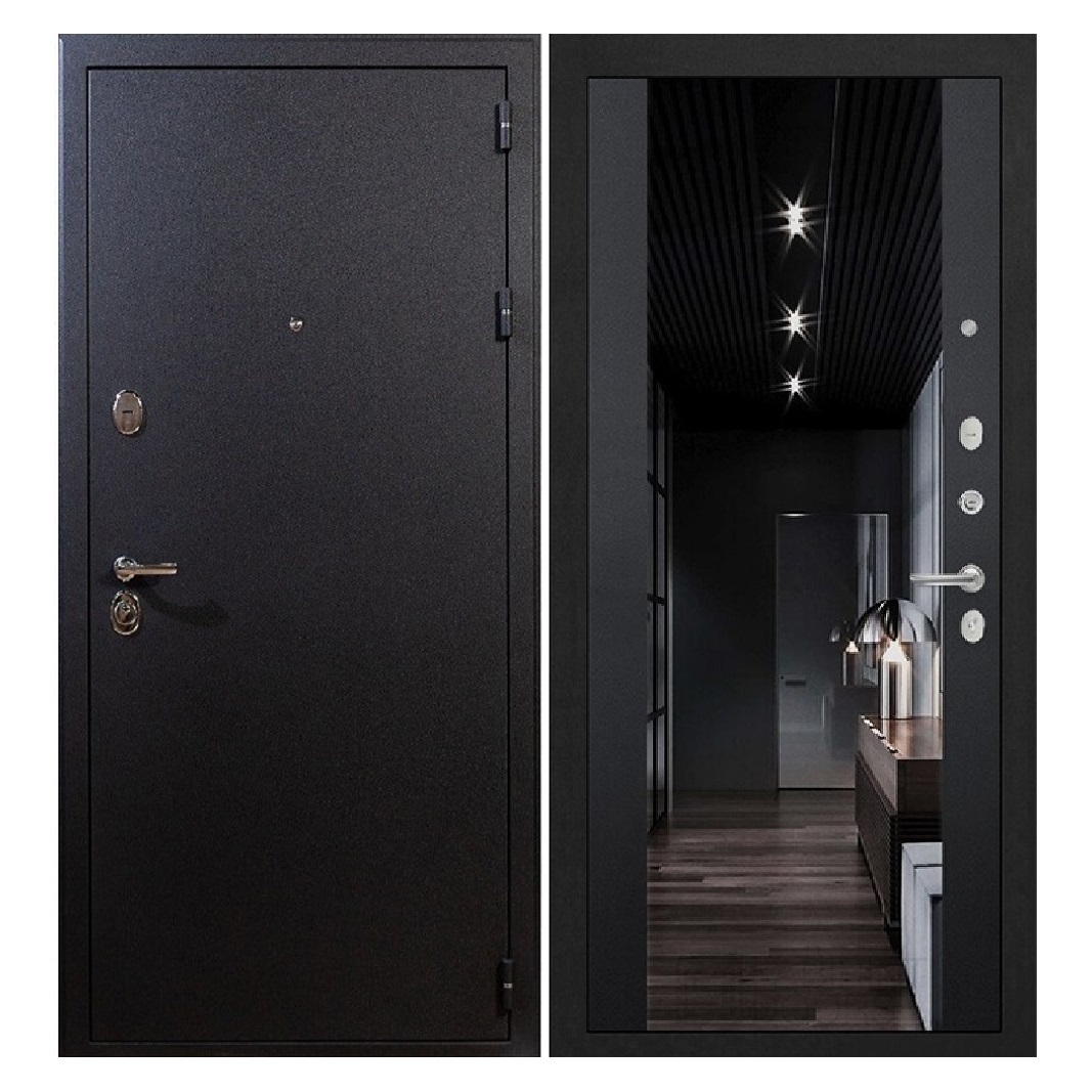 Черная входная дверь с зеркалом в квартиру Лекс 2 Рим 117
