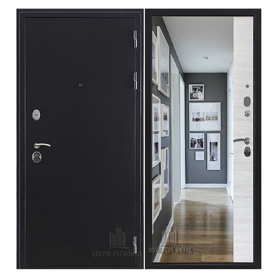 Входная дверь с зеркалом в квартиру Спартак панорама Белая Акация